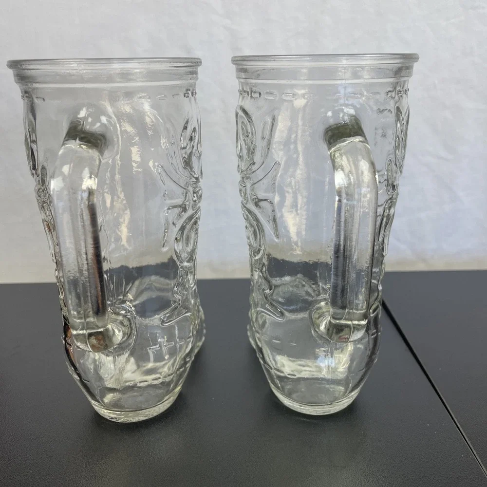 Vintage‎ lot of 2 Libbey Clear Glass Beer Mugs Cowboy Boots western bar ware